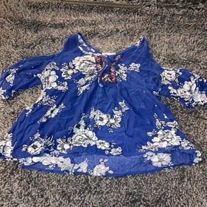 Blue Floral Top with shoulder holes